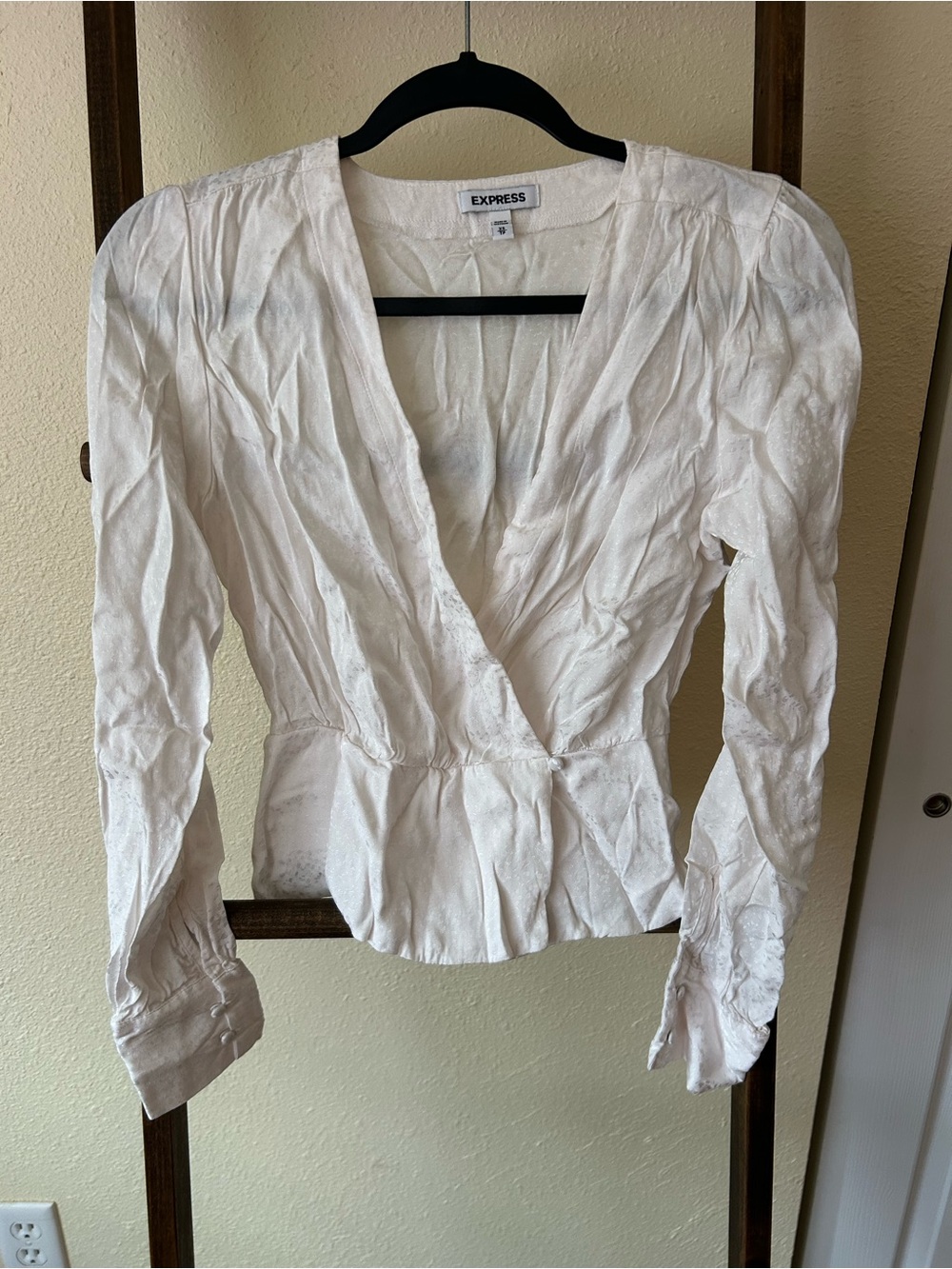 Express Cream Wrap-Style Blouse with Button Cuffs